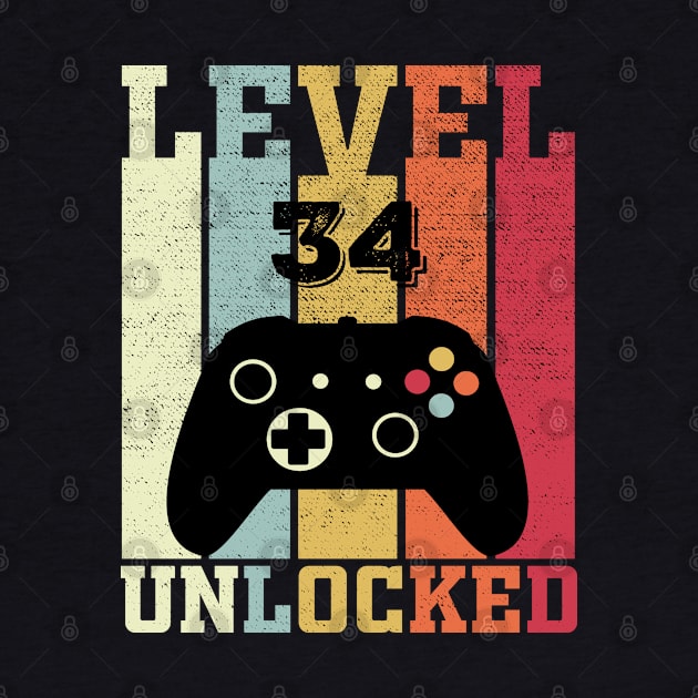 Level 34 Unlocked Funny Video Gamer 34th Birthday Gift by DragonTees